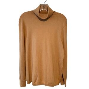 Talbots Women's Camel Cotton Blend Long Sleeve Turtleneck in Size XL